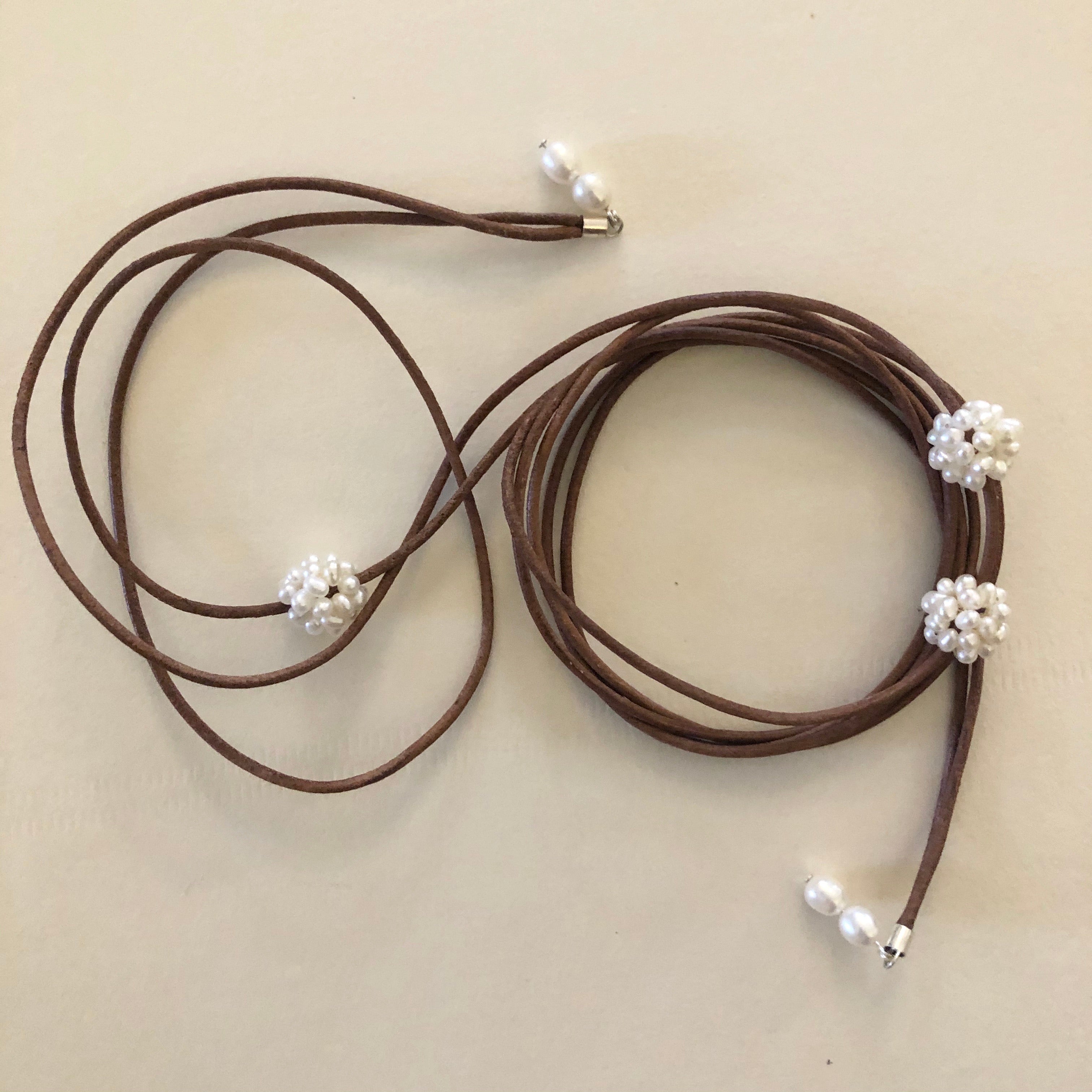 NATURAL LEATHER DOUBLE STRAND NECKLACE