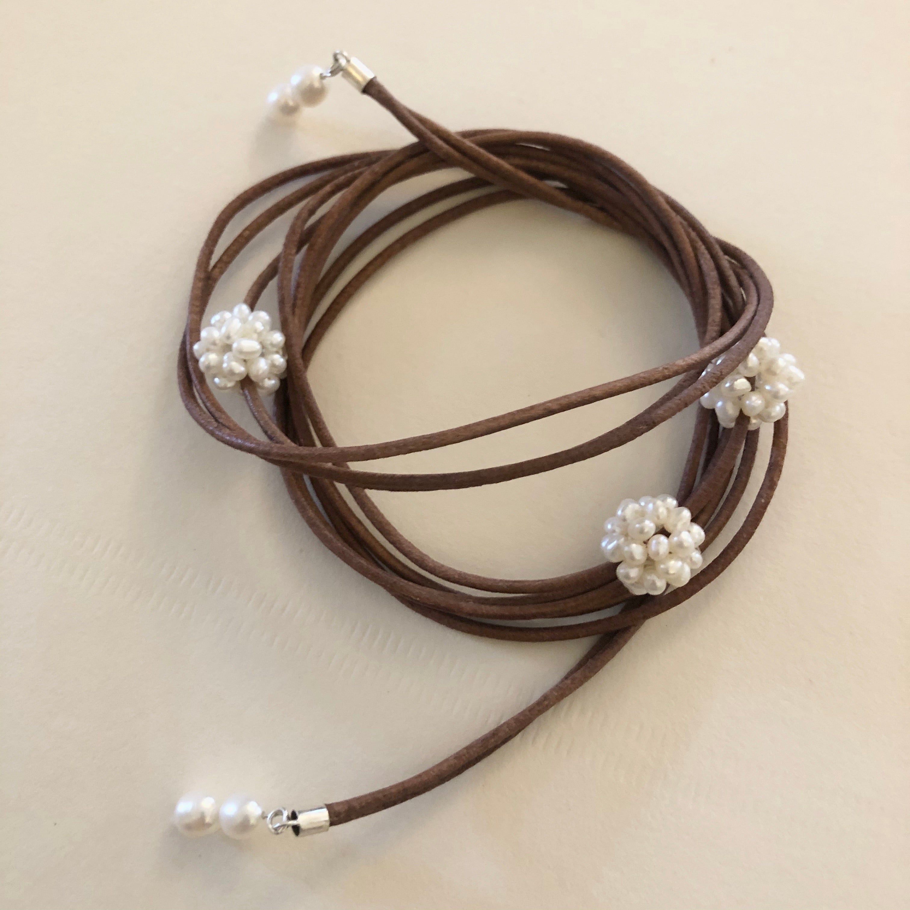 NATURAL LEATHER DOUBLE STRAND NECKLACE
